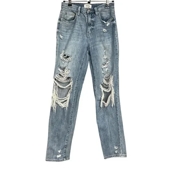 Pistola Distressed Blue Presley Straight Denim Jeans Size 25 - Picture 2 of 5